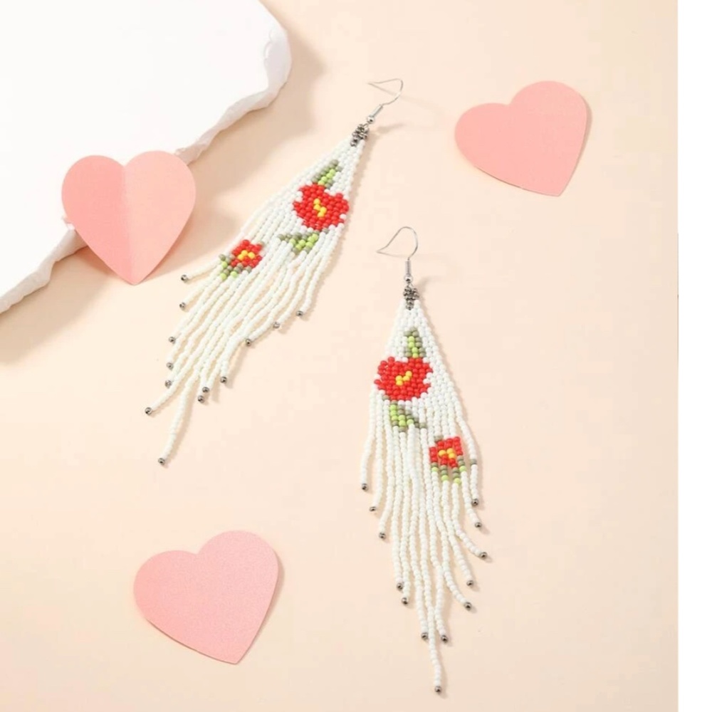 ❤️FREE Beaded Fringe Tassel Floral Boho Peasant Hipster Hippie Chic Art Earrings